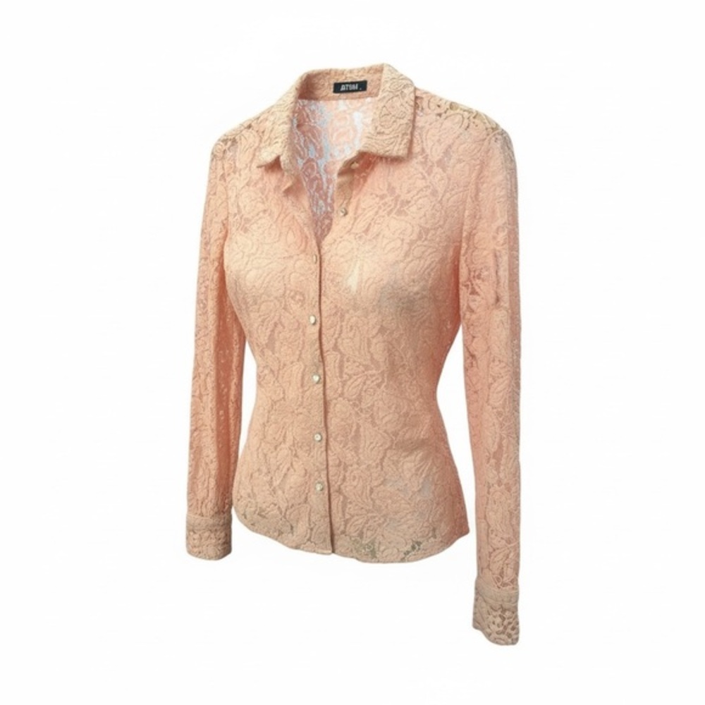 BTFBM Blush Pink Lace Button Front Blouse Size Extra Large Romantic Boho